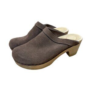 No 6 Old School Clog Mid Heel in Brown Suede Wood Swedish